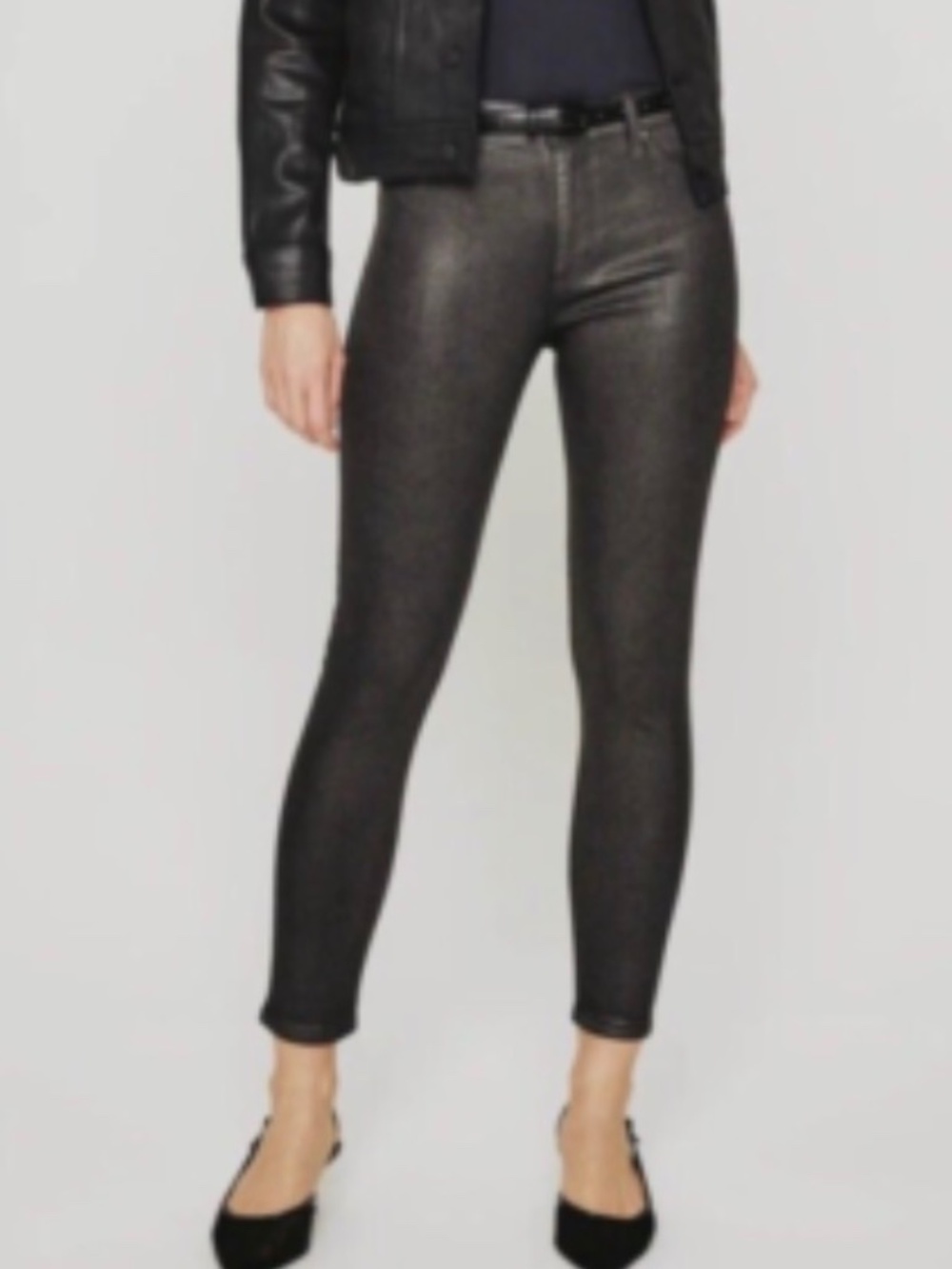 AG Adriano Goldschmied Coated Legging Ankle Jeans | SZ 26R Metallic Black Skinny